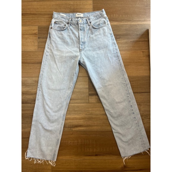 Agolde Denim - AGOLDE 90's Pinch Waist High Rise Straight Leg Jeans Light Wash Patched 27